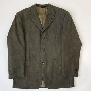 Vintage Italian 100% Fine Wool Houndstooth Olive Green Summer Blazer size 42 Reg